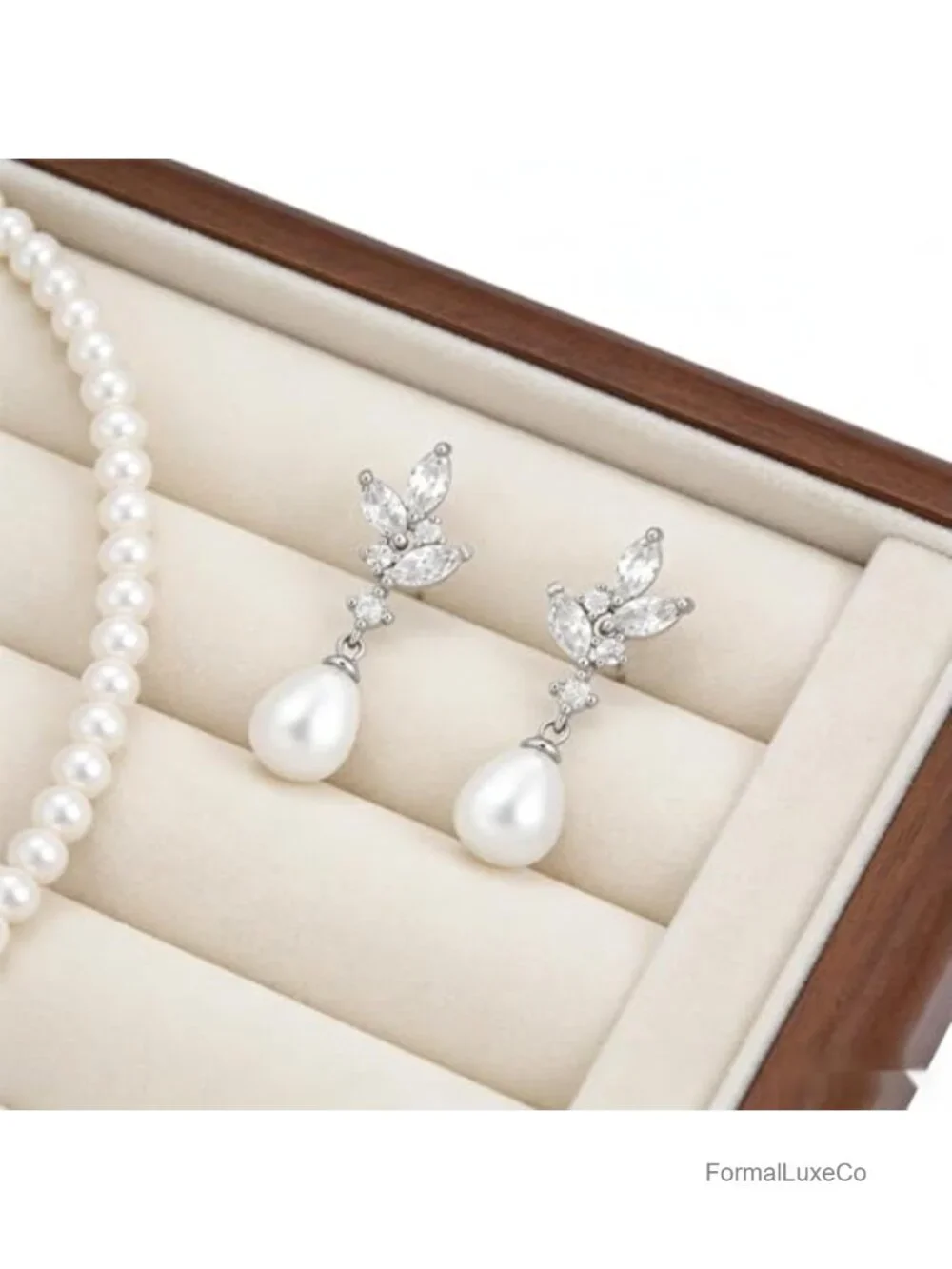 Leaf CZ Pearl Dangle Drop Earrings for Women Wedding Bridal Jewelry Gift